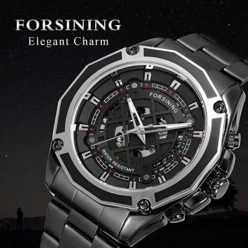 Forsining Luxury Watch Skeleton Dial Automatic Mechanical Mens Wristwatches Casual Waterproof Leather Strap Business Men Watches