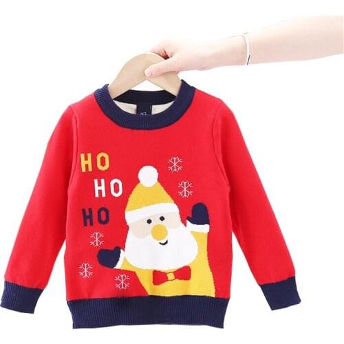 Santa Kids Sweater Plus Velvet Plush Warm Underwear Thickened Boys Long Sleeve Outdoor Girls Cotton Daily Childrens Clothes