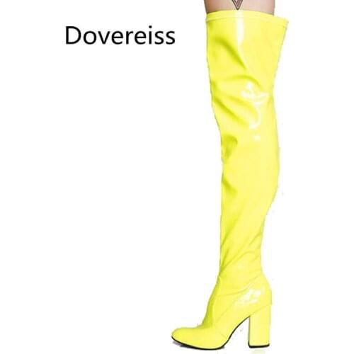 Dovereiss Fashion Womens Shoes Winter New Round Toe Chunky Heels Sexy Elegant Over The Knee Boots Concise Mature Big Size 48
