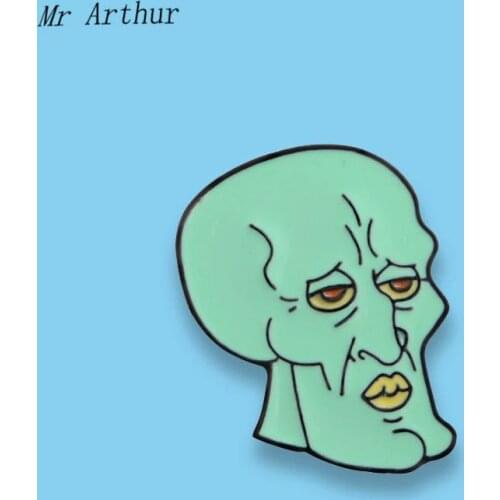 Green Head Enamel Pin Malnourished Person Badge Brooch Backpack Clothes Lapel Pin Face Jewelry Gift for Friends