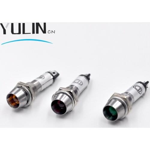 XD8-1 8mm for Panel Mounting Indicator Light Metal Indication LED Signal Lamp Red Green Yellow 12VDC 24VDC AC 220V XD8-1