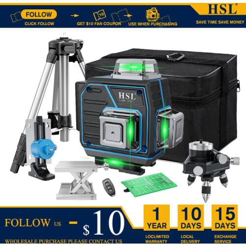 HSL 12 16 Lines 3D 4D Green Laser level 360 Self-leveling optical leveler 5200mAh 8H Endurance construction tool building tripod