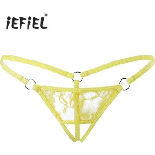 IEFiEL Womens Lingerie Panties Lace Crotchless Bikini Underwear Underpants String Homme T Back Femme Sexy See-through Underwear