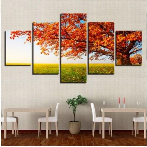 Canvas Prints Paintings Home Decor Poster Framework 5 Pieces Autumn Tree Leaves Park Lawn Scenery Pictures Living Room Wall Art