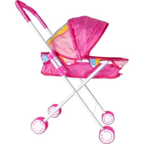 Pink Portable Doll Stroller Applicable for 9-12inch Reborn Dolls or 25-30CM Baby Dolls, Kids Girls Furniture Playset Toy