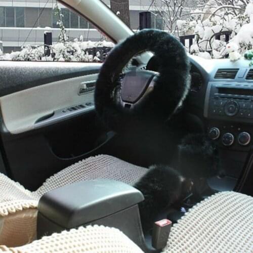 3PCS SET Autos Steering Wheel Cover Hand Brake Gear Knob Covers Black Wool Long Plush Fluffy