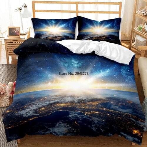 3D Galaxy Planet Sky Duvet Cover Set Single double Twin Size 2/3pcs Kids Print bedding set Universe Outer Space Themed Bed Linen