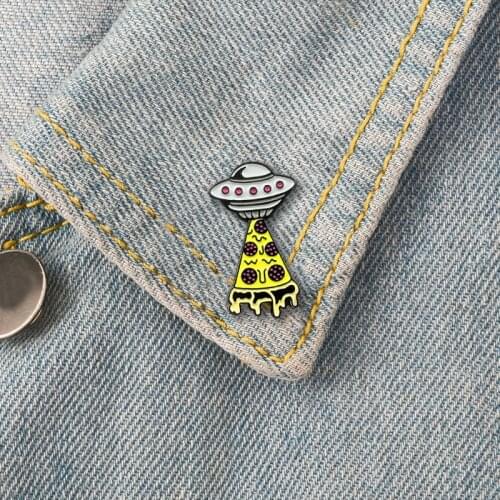 Creative Funny Pizza Enamel Pins Universe Pizza Planet Badges Custom Brooch Pastel Lapel pin Denim Shirt Cartoon Women Jewelry