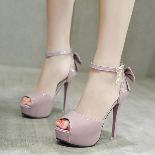 Concise Shallow Women Peep Toe fashion Heel Platform shoes Thin High 12cm Heels Lady pumps Big Bow Wedding Party shoes MA-12