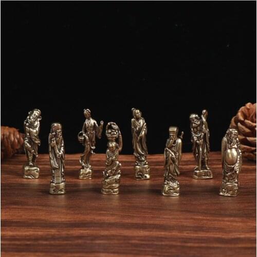 Handmade Brass The Eight Immortals Crossing The Sea Statue Desktop Ornament Miniature Fitting Pendant Accessories