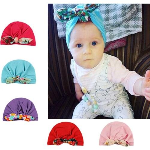 2021 Best Sale Girls Boys Soft Comfortable Turban Rabbit Ear Knit Cap Beanie Hat Muslim Indian Hat Bohemian Bows Hat Hoed