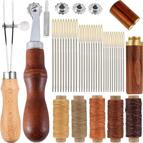 LNDZ Leather Waxed Thread Leather Needle Adjustable Edge Creaser Sidelines Ebony Handle Sewing Handmade Leathercraft Tools