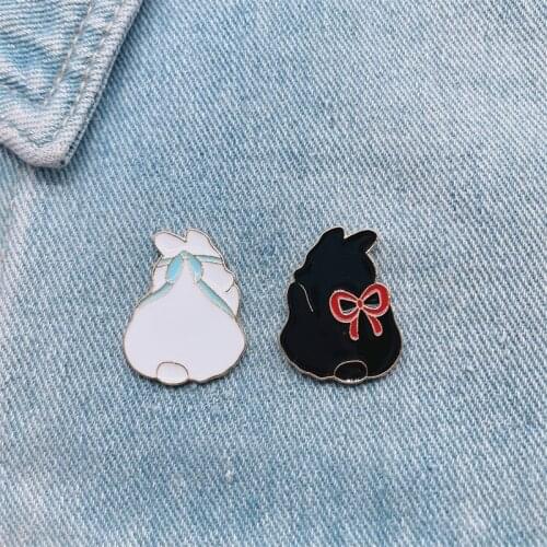 Cartoon Cute Animals Rabbit Back View Enamel Brooch Couple Ribbon Set Alloy Pins Badge Sweet Woman Jewelry Gift For Friends