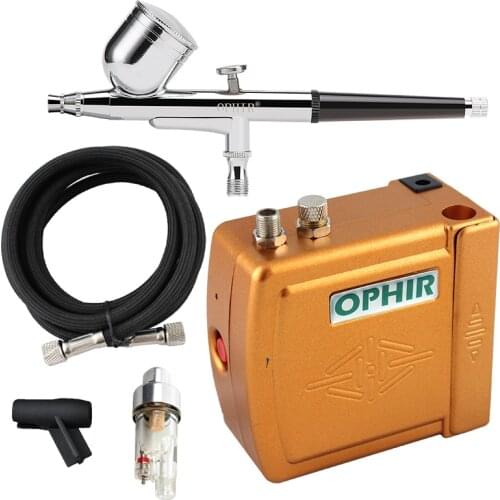 OPHIR 0.3mm Dual-Action Airbrush Kit with Air Compressor for Hobby Model Paint Art Crafts Cake Decorating _AC003B+AC004+AC011