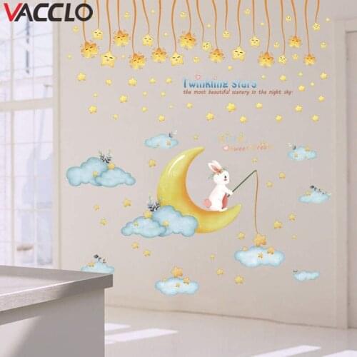 Vacclo Rabbit Star Wall Decor Baby Nursery Bedroom Wall Stickers Home Decoration Children Wall Decals Art Kids Wallpaper