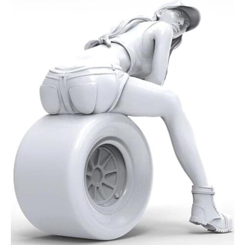 New Unassembled 1/20 modern woman sit with tyre Resin Figure Unpainted Model Kit