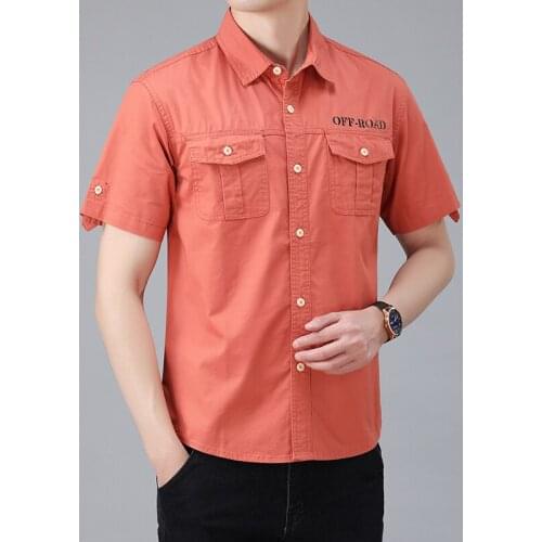 2021 new 5X-7X pure cotton short-sleeved shirt casual half-sleeved tooling lapel shirt