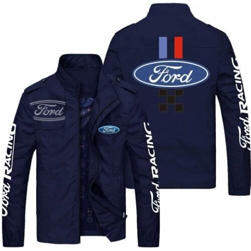 New 2021 Spring Autumn Ford Racing Logo Men Stand Collar Casual Sweatshirt Long Sleeve Zipper Cardigan Jacket 5 Colors