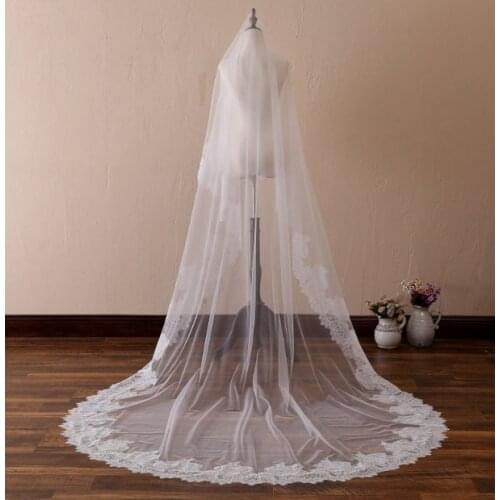 One Layer Lace Wedding Veil,Cathedral Lace Trim Wedding Veil,Chapel Lace Bridal Veil,White/ Ivory Lace Bridal Veil,Floral Lace B