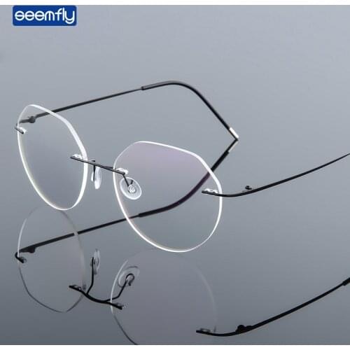 Seemfly Retro Round Titanium Alloy Folding Rimless Metal Glasses Frames For Men And Women Ultralight Lens Myopic Glasses Frames