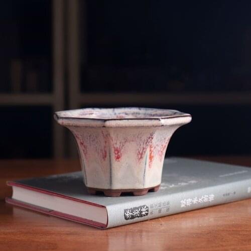 Chinese Style Special Small Flowerpot With Open Octagonal Bonsai Pot Simple And Classical Stoneware Handmade Glaze Potted