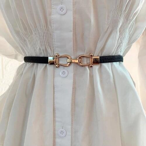 Belt dress simple versatile Fashion Women Leather Belt Thin Skinny Metal Gold Elastic Buckle Waistband Belt Dress Accessories