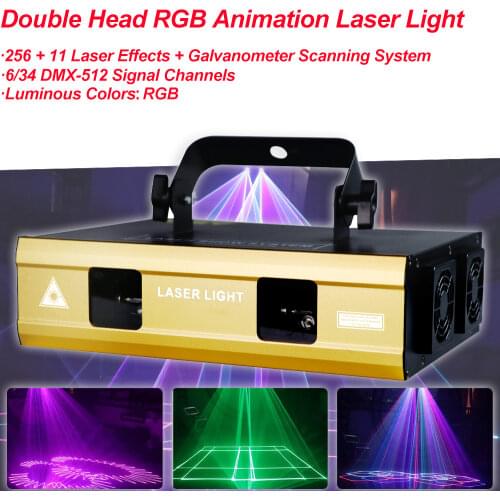 Double Head RGB Animation Laser Light Party Stage Lighting Effect Voice Control Laser Projector Strobe Lamp For Home Dance Floor