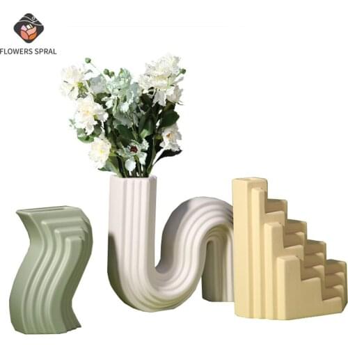 Simple Ceramic Vase Modern Room Decoration Geometric Art Dried Flower Flower Arrangement Vase Desktop Decoration Creative Gift