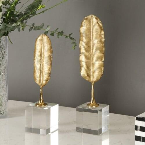 Luxury Metal Banana Leaf Figurines Soft Decoration Home Living Room Office Hotel Crystal Crafts Decoration Ornament Accessories