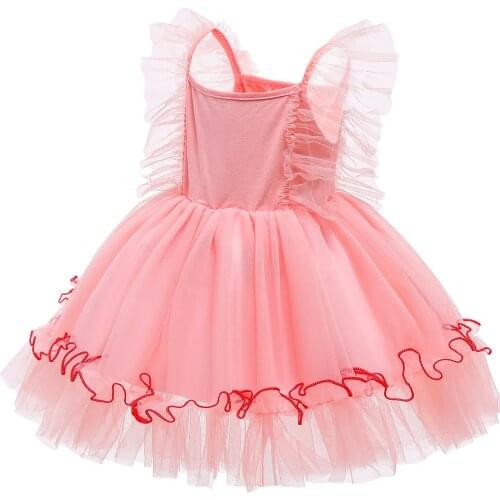 Girls Pink Princess Dress for 1-6Years Baby Girl CottonMesh tutu Dresses Children Sleeveless Puffy Wedding Flower Girls Dress