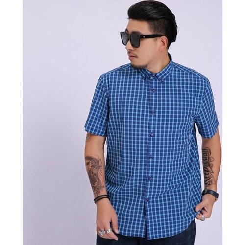 New Arrival Fashion Super Large Men Short Sleeved Loose Dyed Plaid Casual Mens Shirts Plus Size 2XL 3XL 4XL 5XL 6XL 7XL 8XL
