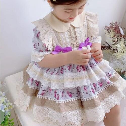 Kids Gorgeous Boutique Clothes High Quality 2021 Summer Girls EidParty Vintage Spanish Baby Girls Dress Kids Dresses for Girls