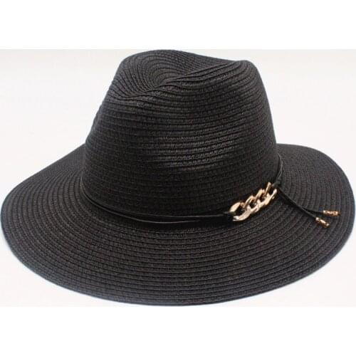 Seioum Jazz Hat Summer Beach Sun Hats for Women 2019 Straw Hats with metal Tie