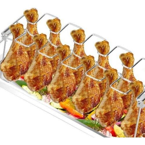 Stainless Steel Chicken Wing Leg Rack Grill Holder with Drip Pan for BBQ quality BBQ Rib Non Stick Carbon Steel drop shipping