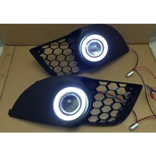 Eosuns Cob Angel Eye Led Daytime Running Light Drl + Halogen Fog Light + Projector Lens for Mitsubishi Lancer Ex