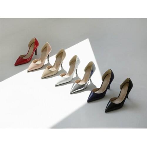 Womens shoes summer spring pointy toe high-heeled thin heel patent leather shallow mouth large size fashionable and sexy shoeka