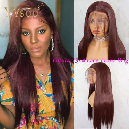 YYsoo Long 13x6 Synthetic Hair Lace Front Wig with Baby Hair Futura Japan Heat Resistant Fiber Silky Straight Lace Wig for Women