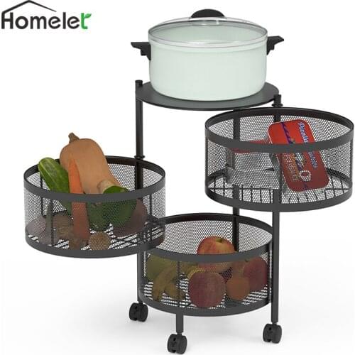 Iron 360° Rotatable Shelf Sundries Storage Basket Cosmetic Container Bathroom Garage Kitchen Spice Bottle Organizer Three-Layer