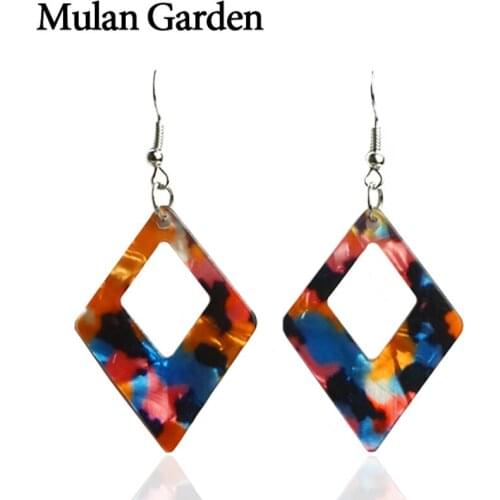 M&G Colors Rhombus Hollow Acrylic Earrings for Women Trendy Acetate Resin Elegant Dangle Earrings Fashion Jewelry Girls Gifts