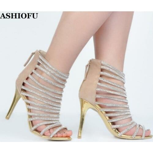 ASHIOFU New Handmade Ladies Stiletto Heel Sandals Peep-toe Party Prom Summer Shoes Euro-lish Sexy Evening Club Fashion Sandals