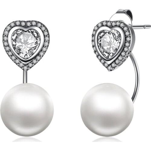 L&P Real 925 Sterling Silver Earring For Lady Elegance Heart Freshwater Double Pearl Silver Earrings Party Jewelry Drop Shipping