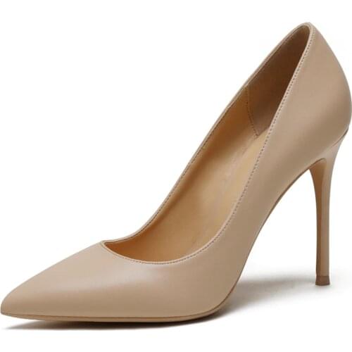 New Spring Party Wedding Woman High Heel Genuine Leather Pointed Toe Mature Office Lady Elegant Shoes Women Pumps Big Size A003