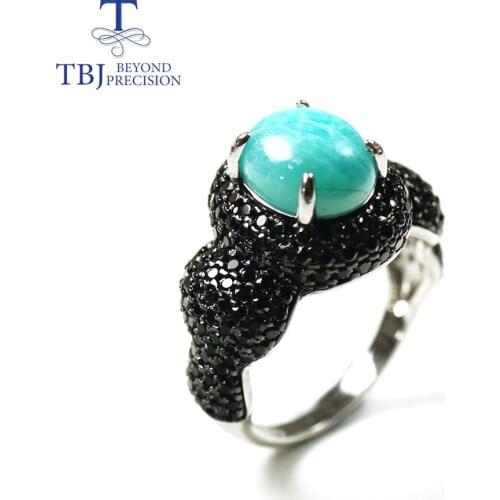 Amazonite ring natural gemstone with black zircon 925 sterling silver fine jewelry for women nice gift tbj recommend