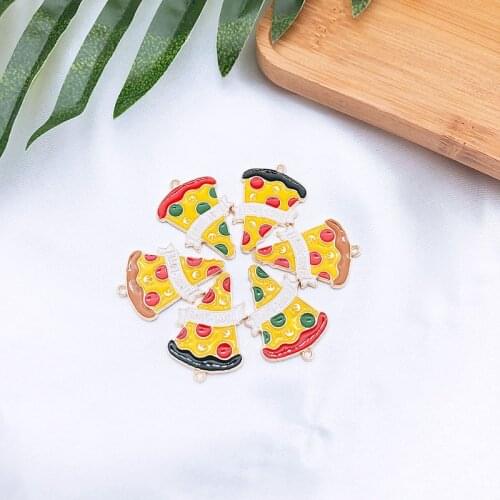 10 pcs Delicious Pizza Enamel Charms Earring Making Gold Tone Snack Drop Oil Pendant Bracelet Hair Jewelry DIY Accessories YZ165