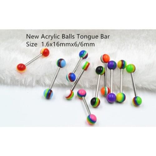 100pcs Body Jewelry Tongue/ Nipple Shield Ring Barbells Straight Bar 14G Four Strip Balls Body Piercing Jewelry 1.6x16x6/6mm NEW