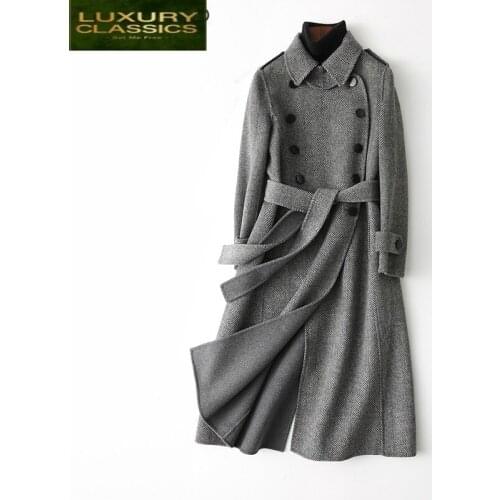 100% Winter Jacket Women Wool Coat Female Autumn Spring Double Breasted Sided Woolen Overcoat Long Outwear 2021 LWL1393