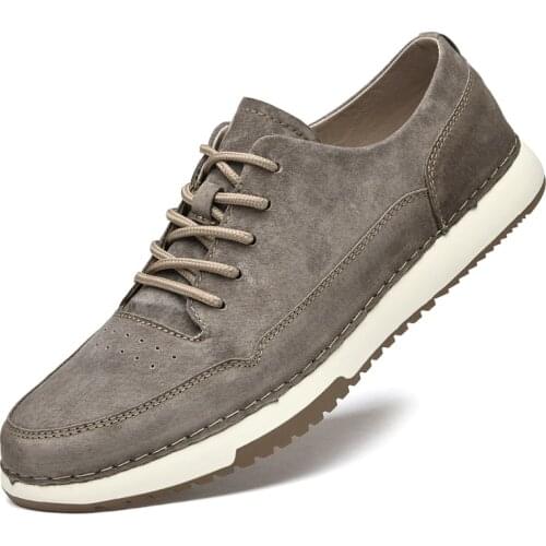 2021 Genuine Leather Men Shoes Men Flat Outdoor Walking Casual Shoes Breathable Men Fashion Sneakers