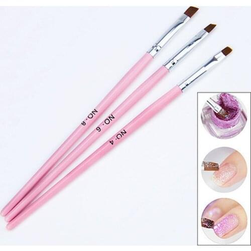 3Pcs Pink Row Dotting Dot Builder Flat Painting Crystal Carving Gel Nail Art Acrylic Polish Tips Pen Brush Manicure Tools Set