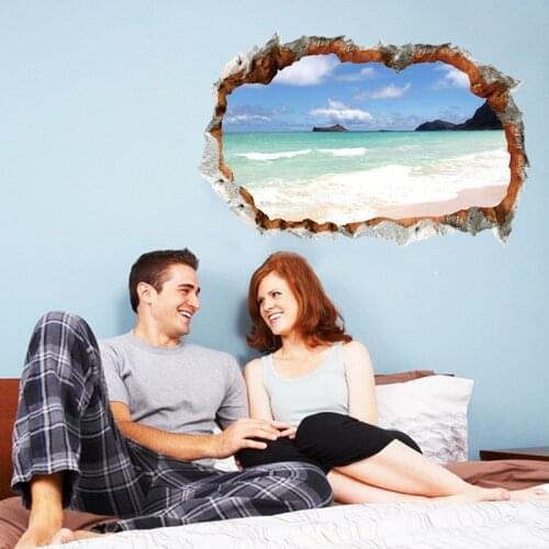 3D Blue Sky Clouds Beach Wall Sticker for Kids Rooms Ceiling Roof Wall Decal Home Decor Self-adhesive Floor Art Mural Poster