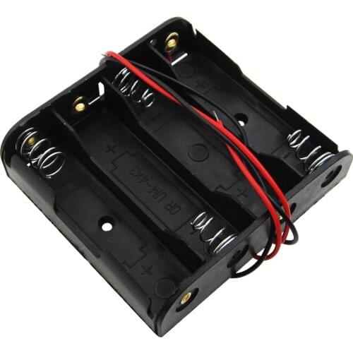 4 x AA Battery Storage Case Plastic Box Holder with 6'' Cable Lead for 4pcs AA Batteries for Soldering Connecting Black